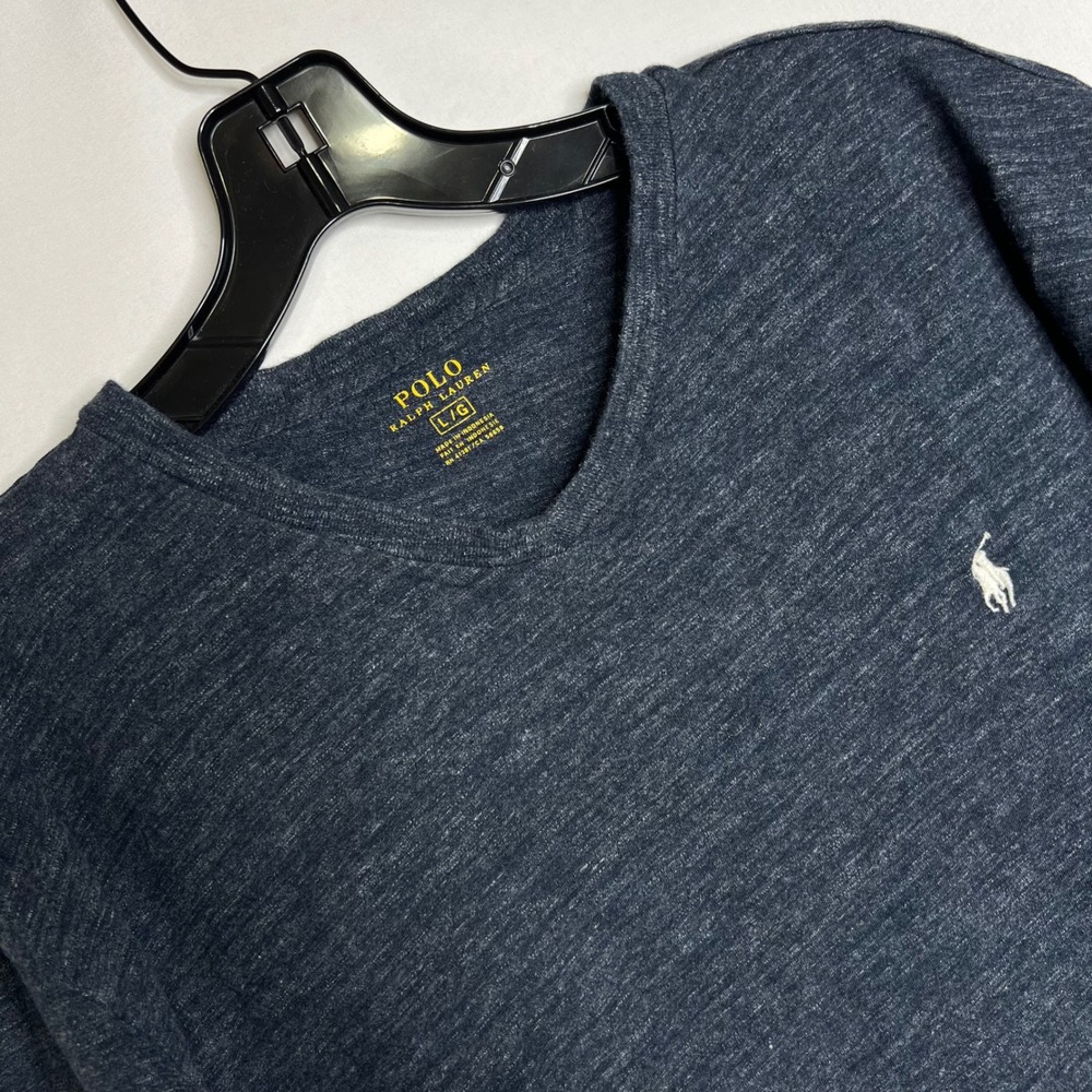 Polo Ralph Lauren Gray V-Neck T-Shirt Mens L Cotton Slub Pony Logo Casual Basics